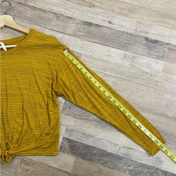Anthropologie | Caution to the Wind Mustard Striped Key Hole Cropped Long Sleeve - Picture 7 of 9